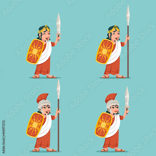 Female warrior greek goddess woman spartan roman cartoon character design vector illustration photo