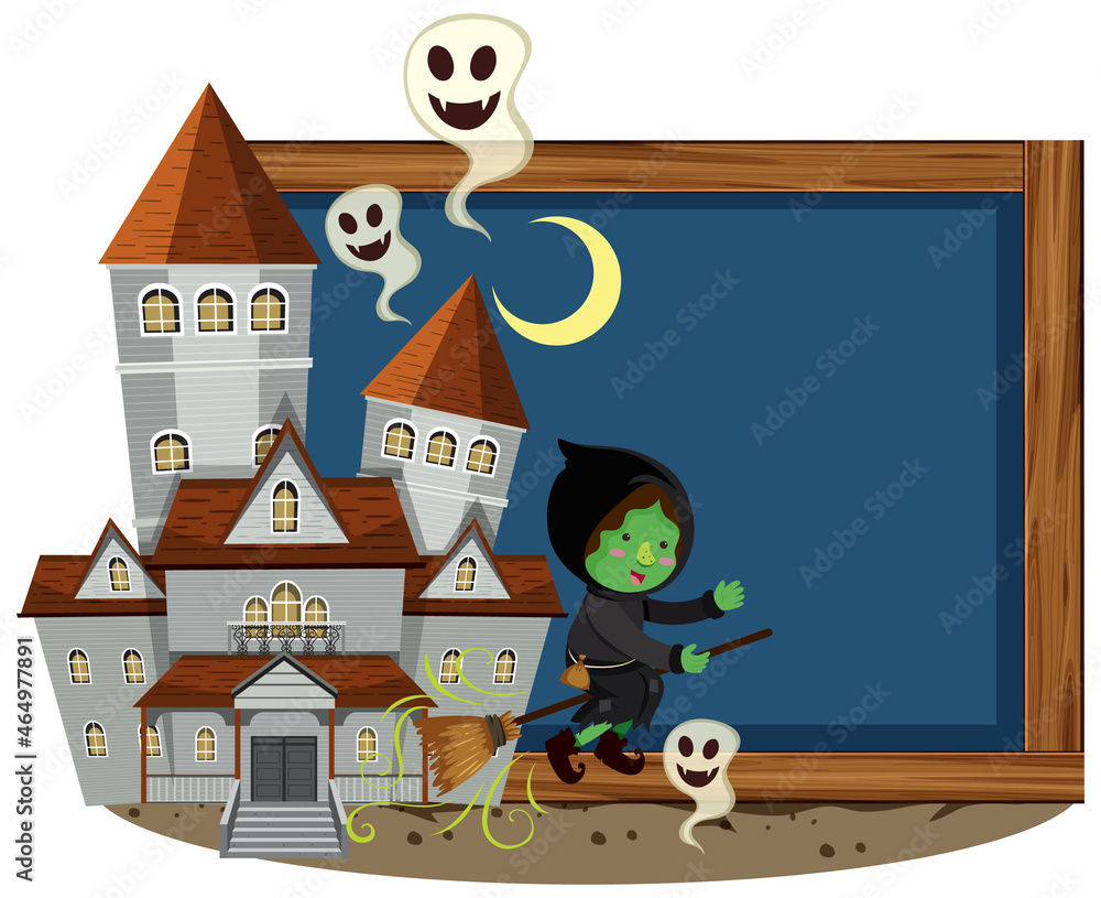 Halloween signboard with witch cartoon Halloween signboard with witch cartoon