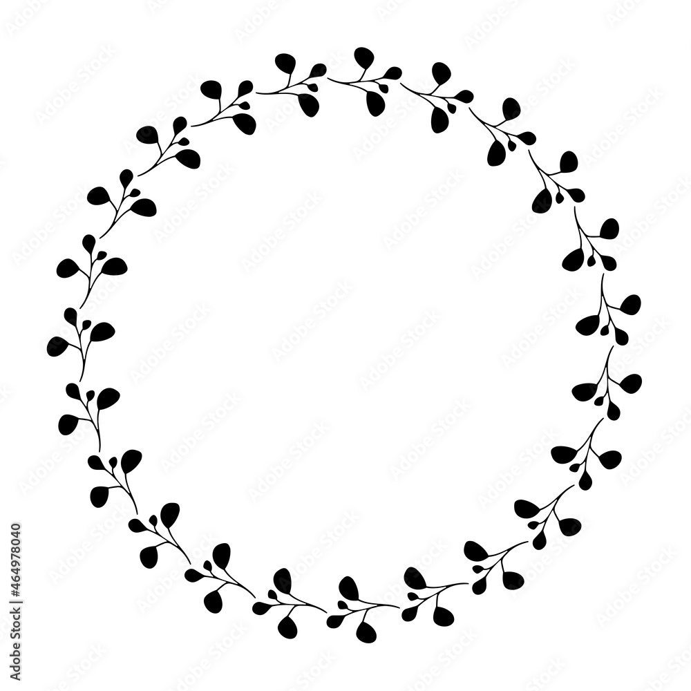 Hand drawn vector round frame. Floral wreath with leaves, berries, branches Decorative elements for design. Ink, vintage and rustic styles. Hand drawn vector round frame. Floral wreath with leaves, berries, branches Decorative elements for design. Ink, vintage and rustic styles.