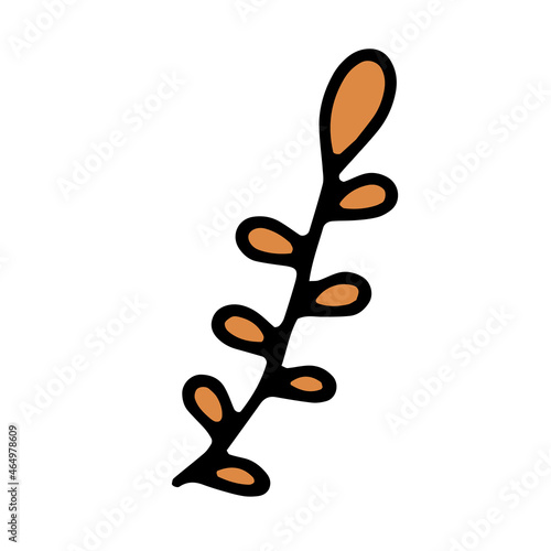 Vector isolated illustration with orange handdraw leaves branch