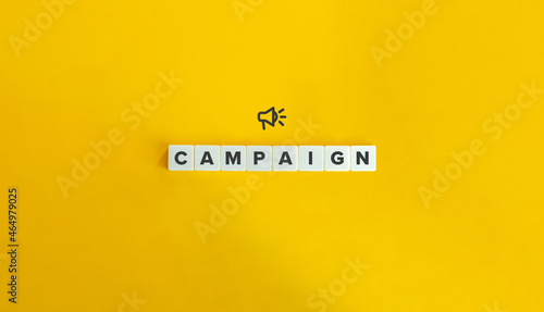 Campaign banner and conceptual image. Block letter tiles on bright orange background. Minimal aesthetics. photo