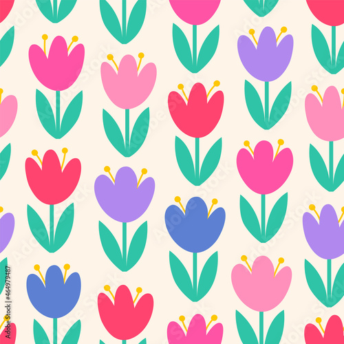 Cute pastel tulip seamless pattern background.