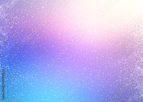 Winter empty defocus backdrop lens effect decorated snow. Clear sky day light illuminated blur view. Blue lilac colors.