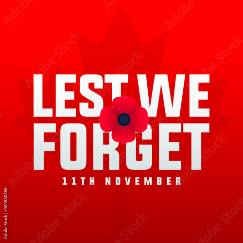 remembrance day 11th november, lest we forget modern creative banner, sign, design concept, template with red poppy photo