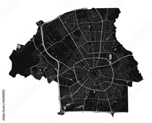 Eindhoven map. Detailed black map of Eindhoven city poster with streets. Cityscape vector.