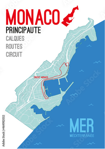 CARTE MONACO Principauté - Avec circuit et routes complètes