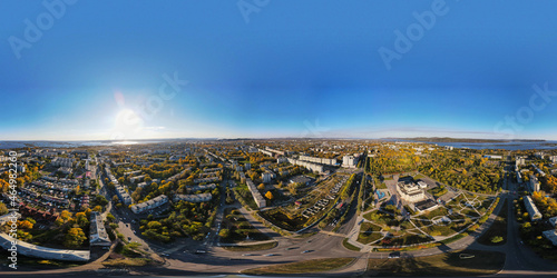 Panorama  Aerial  City  Mountains  River  Sunset  Autumn