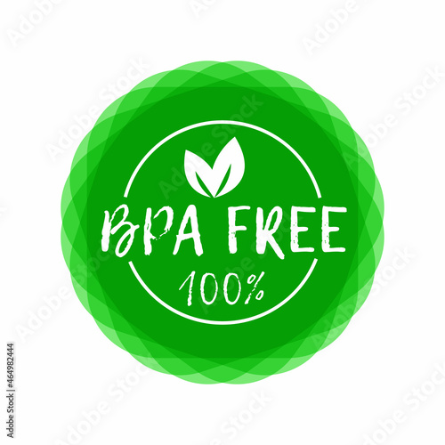 BPA free vector certificate icon. No phthalates and no bisphenol, safe food package stamp, check mark and green leaf