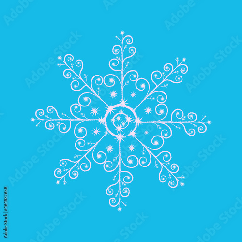 Vector snowflake. Design winter isolated element of dekor  with shine effect on blue background