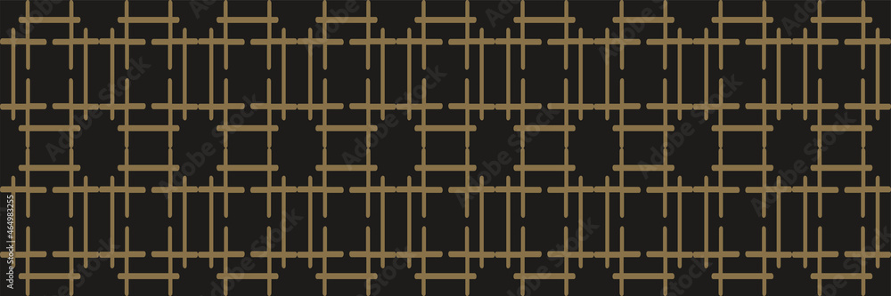 Naklejka premium Abstract background pattern with golden geometric linear elements on black background. Seamless background for wallpaper, textures. Vector illustration.
