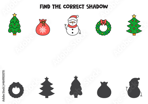 Find the correct shadows of Christmas pictures. Logical puzzle for kids.