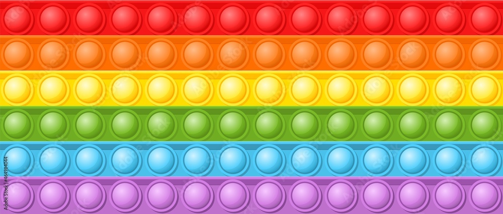Bubble seamless pattern. Rainbow pop it fidget toy, simple antistress background. Colorful bubbles popping, trendy game recent vector texture - obrazy, fototapety, plakaty 