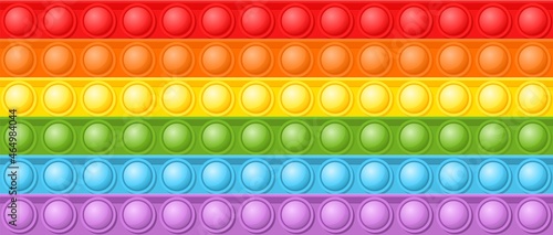 Bubble seamless pattern. Rainbow pop it fidget toy, simple antistress background. Colorful bubbles popping, trendy game recent vector texture photo