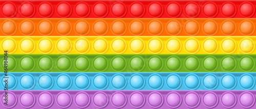 Bubble seamless pattern. Rainbow pop it fidget toy, simple antistress background. Colorful bubbles popping, trendy game recent vector texture
