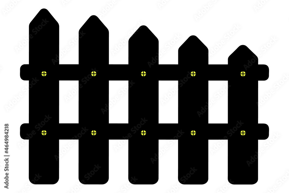 Fence. Silhouette. Wooden fence. The boards are fastened with screws. Vector illustration. Isolated white background. Protection from thieves. Horizontal border. Is safe. Idea for web design. Fence. Silhouette. Wooden fence. The boards are fastened with screws. Vector illustration. Isolated white background. Protection from thieves. Horizontal border. Is safe. Idea for web design.