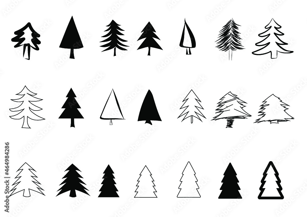 Obraz premium Set of pines or Christmas trees / black and white