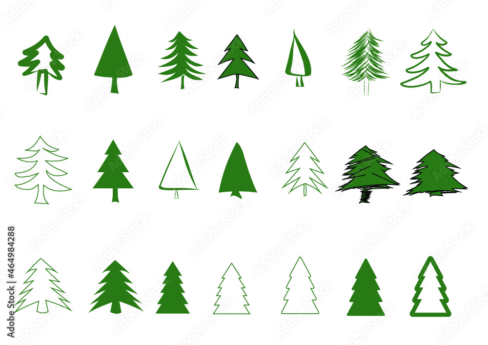 Obraz premium Set of pine or Christmas trees, green