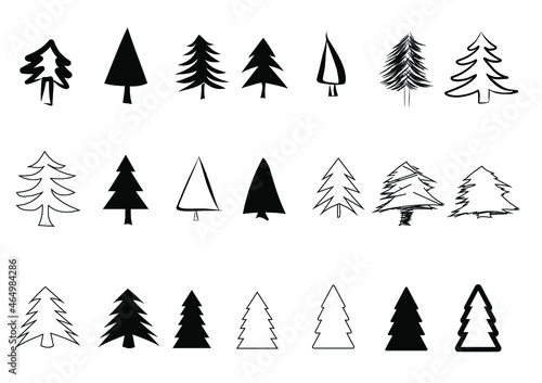 Set of pines or Christmas trees / black and white