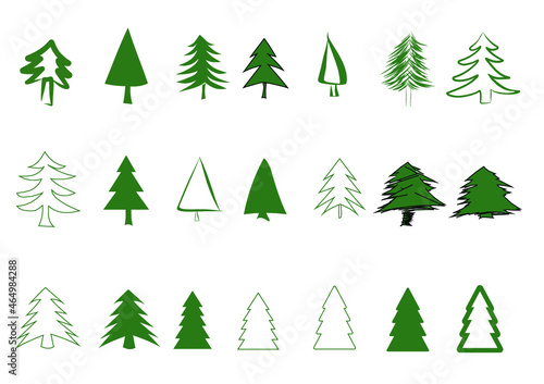 Set of pine or Christmas trees, green