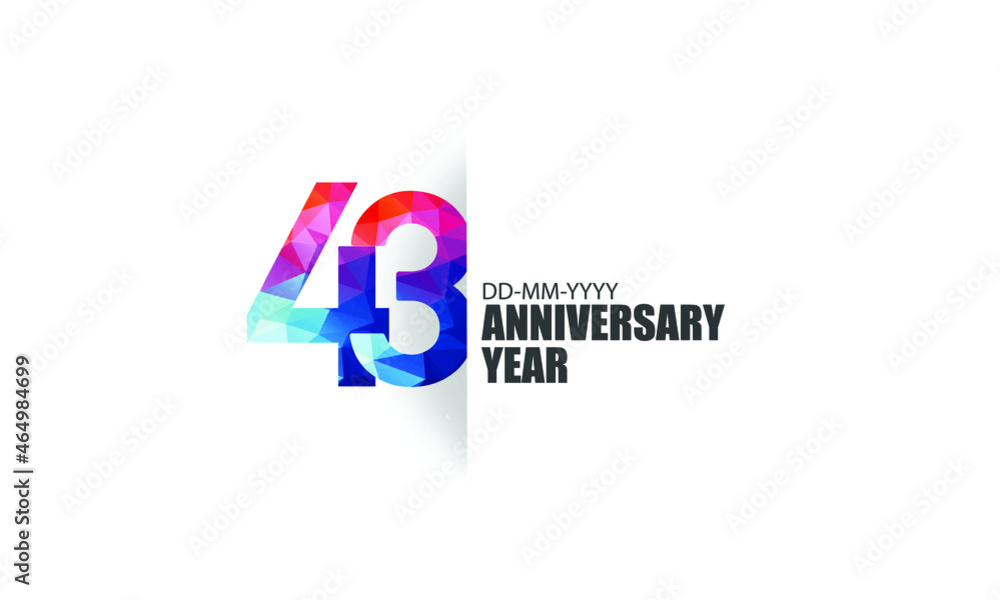 43 year anniversary full color polygon geometry style background for event, birthday, gift - vector