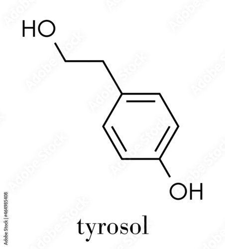Tyrosol molecule. Antioxidant found in olive oil. Skeletal formula.
