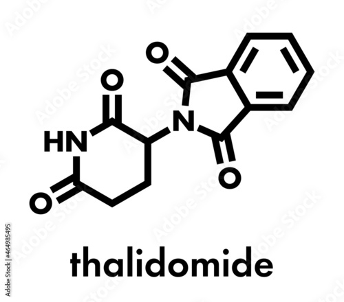 Thalidomide theratogenic drug molecule. Skeletal formula. photo
