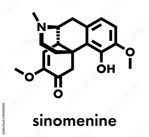Sinomenine herbal alkaloid molecule. Isolated from Sinomenium acutum. Skeletal formula.