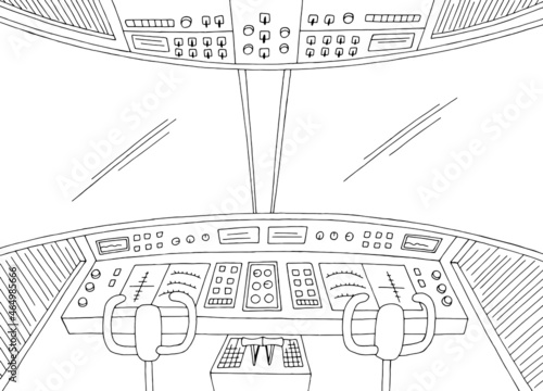 Aircraft cabin interior graphic black white sketch illustration vector