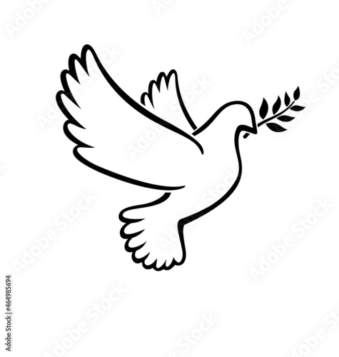 beautiful white peace dove outline with olive branch