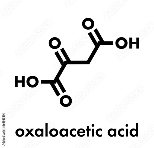 Oxaloacetic acid (oxaloacetate) metabolic intermediate molecule. Skeletal formula. photo