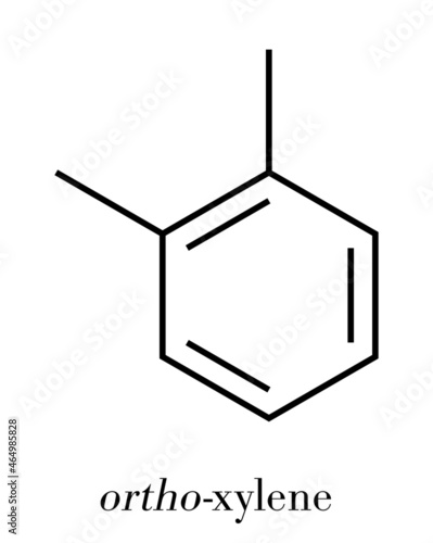 Ortho-xylene (o-xylene) aromatic hydrocarbon molecule. Skeletal formula. photo