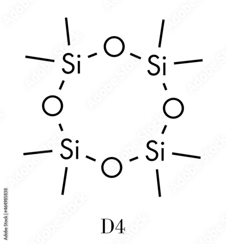 Octamethylcyclotetrasiloxane (D4 silicone) molecule. Skeletal formula.