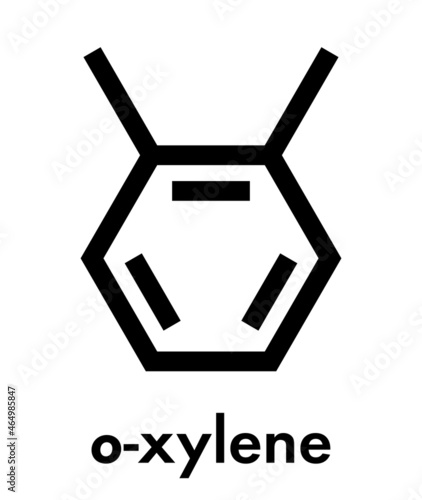 Ortho-xylene (o-xylene) aromatic hydrocarbon molecule. Skeletal formula.