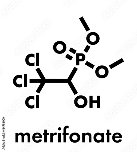 Metrifonate (trichlorfon) insecticide molecule. Skeletal formula. photo