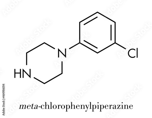 Meta-chlorophenylpiperazine (mCPP) psychoactive drug molecule. Skeletal formula.