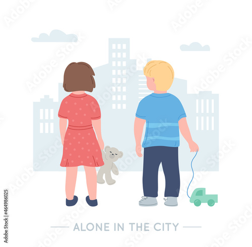 Girl and boy alone in the city.