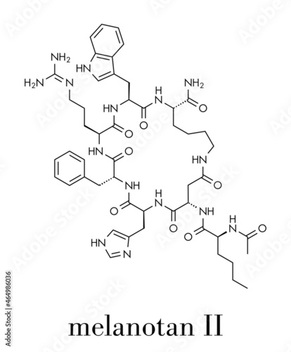 Melanotan II synthetic tanning drug molecule. Not approved as drug. Skeletal formula.