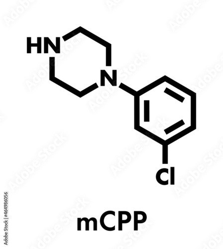 Meta-chlorophenylpiperazine (mCPP) psychoactive drug molecule. Skeletal formula.
