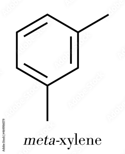 Meta-xylene (m-xylene) aromatic hydrocarbon molecule. Skeletal formula.