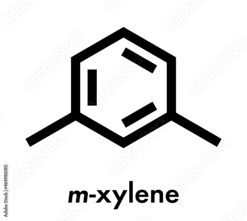 Meta-xylene (m-xylene) aromatic hydrocarbon molecule. Skeletal formula.
