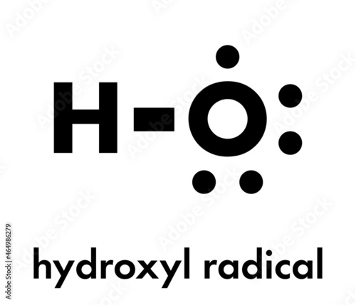 Hydroxyl radical. Used by macrophages (immune cells) to destroy pathogens. Skeletal formula.
