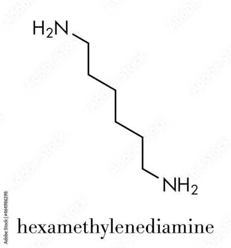 Hexamethylenediamine, nylon (polyamide) building block. Skeletal formula.