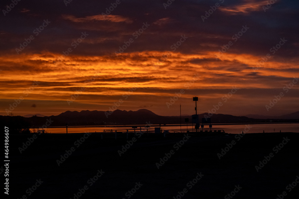 Dramatic vibrant sunset scenery in Lake Elsinore, California