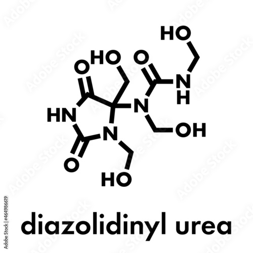 Diazolidinyl urea antimicrobial preservative molecule (formaldehyde releaser). Skeletal formula.