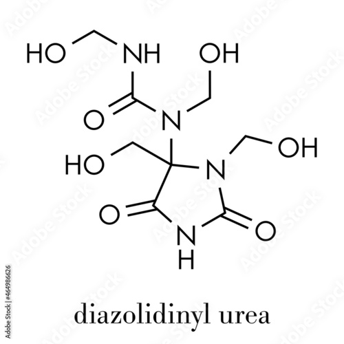 Diazolidinyl urea antimicrobial preservative molecule (formaldehyde releaser). Skeletal formula.
