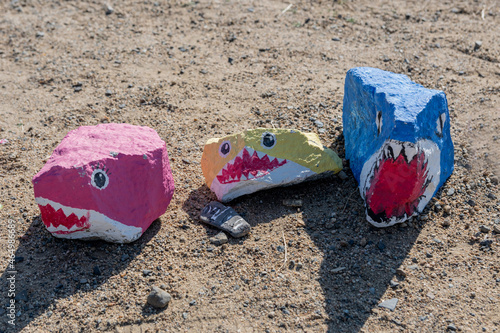 A beautiful different kinds of painted rocks in Lake Elsinore, California