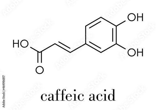Caffeic acid molecule. Intermediate in the biosynthesis of lignin. Skeletal formula.