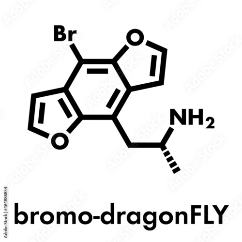 Bromo-dragonFLY hallucinogenic drug molecule. Skeletal formula.