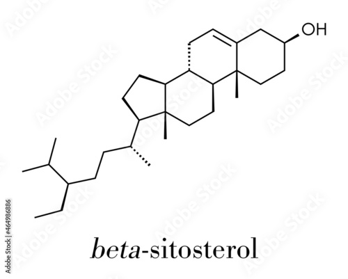 Beta-sitosterol phytosterol molecule. Investigated in treatment of benign prostate hyperplasia (BPH) and high cholesterol levels. Skeletal formula.