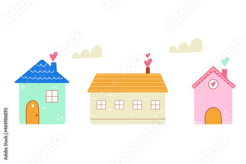 Set of cute houses with windows, flat illustration for print or web design.